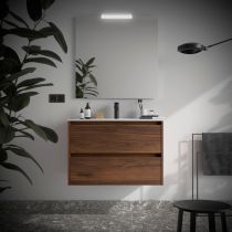 Ensemble COMPLET NOJA 81cm Noyer Maya meuble 2 tiroirs + vasque + miroir + Led - SALGAR Réf. 105398