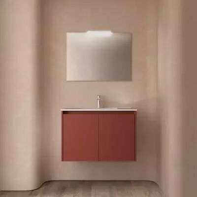 Ensemble COMPLET NOJA 81cm Rouge satin� meuble 2 porte + vasque + miroir + Led - SALGAR R�f. 105296