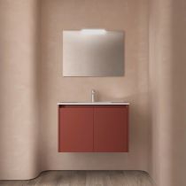 Ensemble COMPLET NOJA 81cm Rouge satiné meuble 2 porte + vasque + miroir + Led - SALGAR Réf. 105296