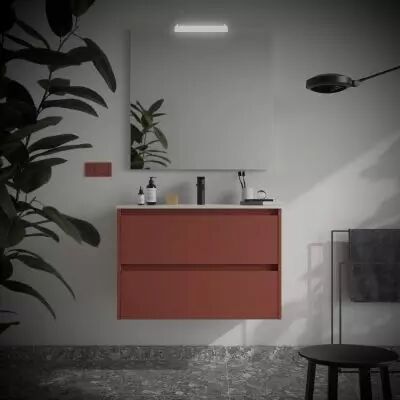 Ensemble COMPLET NOJA 81cm Rouge satin� meuble 2 tiroirs + vasque + miroir + Led - SALGAR R�f. 105395