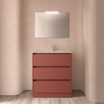 Ensemble COMPLET NOJA 81cm Rouge satiné meuble 3 tiroirs + vasque + miroir + Led - SALGAR Réf. 105633