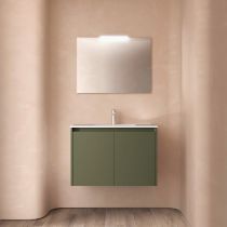 Ensemble COMPLET NOJA 81cm Vert satiné meuble 2 porte + vasque + miroir + Led - SALGAR Réf. 105295