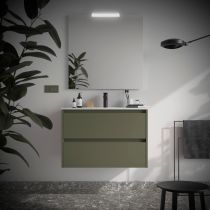 Ensemble COMPLET NOJA 81cm Vert satiné meuble 2 tiroirs + vasque + miroir + Led - SALGAR Réf. 105394