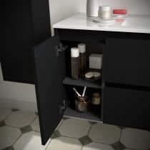 Ensemble COMPLET NOJA 86cm Noir satiné meuble 2 tiroirs/1 porte à gauche + vasque + miroir + Led - SALGAR Réf. 105410