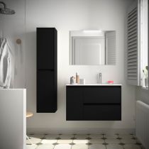Ensemble COMPLET NOJA 86cm Noir satiné meuble 2 tiroirs/1 porte à gauche + vasque + miroir + Led - SALGAR Réf. 105410