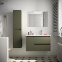Ensemble COMPLET NOJA 86cm Vert satiné meuble 2 tiroirs/1 porte à gauche + vasque + miroir + Led - SALGAR Réf. 105412