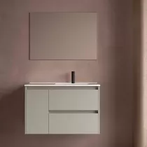 Ensemble COMPLET NOJA 90cm Gris satin&eacute; meuble 2 tiroirs 1 porte + vasque / plan &agrave; gauche + miroir + Led - SALGAR R&eacute;f. 118364