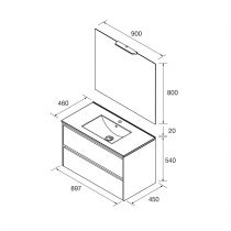 Ensemble COMPLET NOJA 91cm Blanc brillant meuble 2 tiroirs + vasque + miroir + Led - SALGAR Réf. 105417