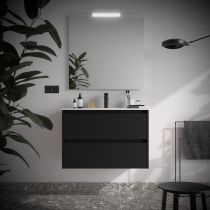Ensemble COMPLET NOJA 91cm Noir satiné meuble 2 tiroirs + vasque + miroir + Led - SALGAR Réf. 105419