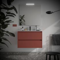 Ensemble COMPLET NOJA 91cm Rouge satiné meuble 2 tiroirs + vasque + miroir + Led - SALGAR Réf. 105422