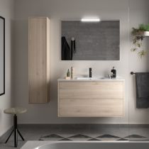 Ensemble COMPLET OPTIMUS 101cm meuble 2 tiroirs Chêne naturel + vasque + miroir + Led - SALGAR Réf. 104641