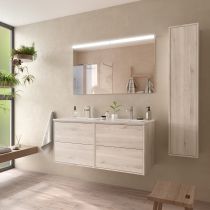 Ensemble COMPLET OPTIMUS 121cm meuble 4 tiroirs Chêne naturel + vasque + miroir + Led - SALGAR Réf. 104644