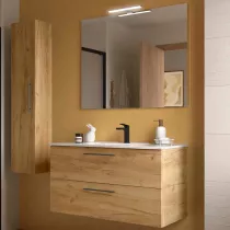 Ensemble COMPLET SILANE 101cm Ch&ecirc;ne africain meuble 2 tiroirs + vasque + miroir (poign&eacute;es en option)  - SALGAR R&eacute;f. 118035