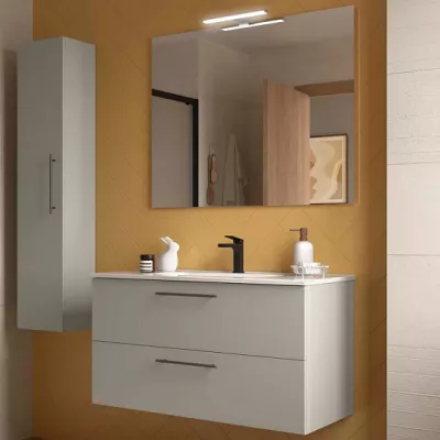 Ensemble COMPLET SILANE 101cm Gris satin� meuble 2 tiroirs + vasque + miroir (poign�es en option)  - SALGAR R�f. 118037