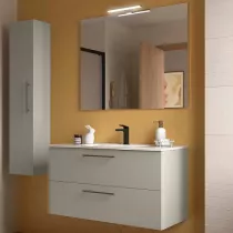 Ensemble COMPLET SILANE 101cm Gris satin&eacute; meuble 2 tiroirs + vasque + miroir (poign&eacute;es en option)  - SALGAR R&eacute;f. 118037