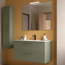 Ensemble COMPLET SILANE 101cm Vert satin&eacute; meuble 2 tiroirs + vasque + miroir (poign&eacute;es en option)  - SALGAR R&eacute;f. 118034