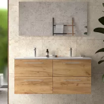 Ensemble COMPLET SILANE 121cm Ch&ecirc;ne africain meuble 4 tiroirs + vasque + miroir (poign&eacute;es en option) - SALGAR R&eacute;f. 118040