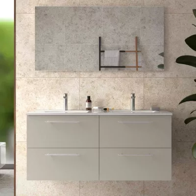 Ensemble COMPLET SILANE 121cm Gris satin� meuble 4 tiroirs + vasque + miroir (poign�es en option) - SALGAR R�f. 118042
