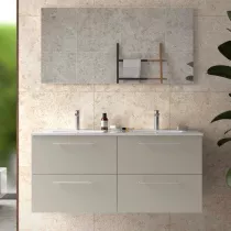 Ensemble COMPLET SILANE 121cm Gris satin&eacute; meuble 4 tiroirs + vasque + miroir (poign&eacute;es en option) - SALGAR R&eacute;f. 118042
