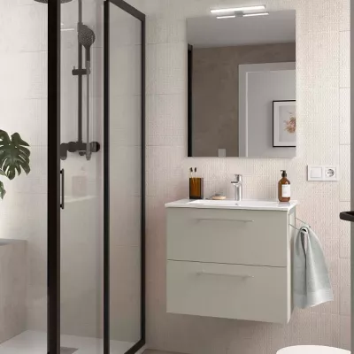Ensemble COMPLET SILANE 61cm Gris satin� meuble 2 tiroirs + vasque + miroir (poign�es en option)  - SALGAR R�f. 118027