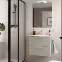 Ensemble COMPLET SILANE 61cm Gris satin&eacute; meuble 2 tiroirs + vasque + miroir (poign&eacute;es en option)  - SALGAR R&eacute;f. 118027