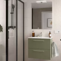 Ensemble COMPLET SILANE 61cm Vert satin&eacute; meuble 2 tiroirs + vasque + miroir (poign&eacute;es en option) - SALGAR R&eacute;f. 118024