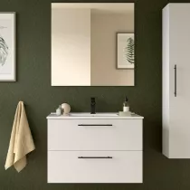 Ensemble COMPLET SILANE 81cm Blanc satin&eacute; meuble 2 tiroirs + vasque + miroir (poign&eacute;es en option) - SALGAR R&eacute;f. 118028