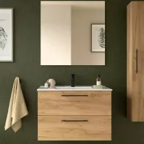 Ensemble COMPLET SILANE 81cm Ch&ecirc;ne africain  meuble 2 tiroirs + vasque + miroir (poign&eacute;es en option)  - SALGAR R&eacute;f. 118030