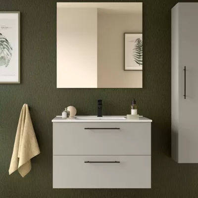 Ensemble COMPLET SILANE 81cm Gris satin� meuble 2 tiroirs + vasque + miroir (poign�es en option) - SALGAR R�f. 118032