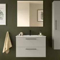 Ensemble COMPLET SILANE 81cm Gris satin&eacute; meuble 2 tiroirs + vasque + miroir (poign&eacute;es en option) - SALGAR R&eacute;f. 118032