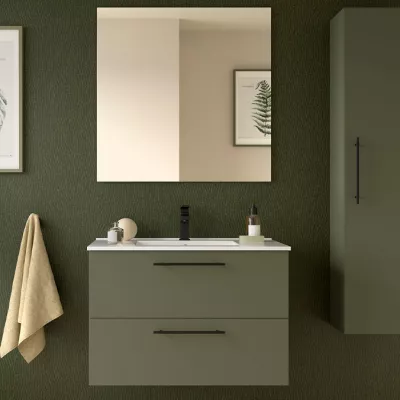 Ensemble COMPLET SILANE 81cm Vert satin� meuble 2 tiroirs + vasque + miroir (poign�es en option)  - SALGAR R�f. 118029
