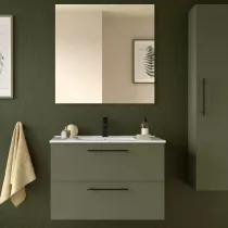 Ensemble COMPLET SILANE 81cm Vert satin&eacute; meuble 2 tiroirs + vasque + miroir (poign&eacute;es en option)  - SALGAR R&eacute;f. 118029
