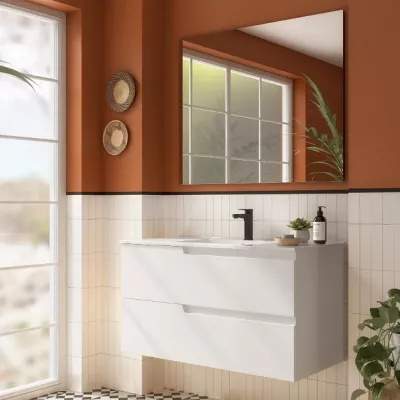 Ensemble COMPLET VIMA 101cm Blanc satin� meuble 2 tiroirs + vasque + miroir  - SALGAR R�f. 111783