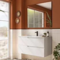 Ensemble COMPLET VIMA 101cm Blanc satin&eacute; meuble 2 tiroirs + vasque + miroir  - SALGAR R&eacute;f. 111783