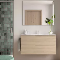 Ensemble COMPLET VIMA 101cm Ch&ecirc;ne Sienna meuble 2 tiroirs + vasque + miroir  - SALGAR R&eacute;f. 117958