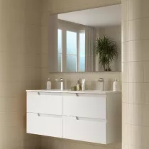 Ensemble COMPLET VIMA 121cm Blanc satin&eacute; meuble 4 tiroirs + vasque + miroir - SALGAR R&eacute;f. 111784