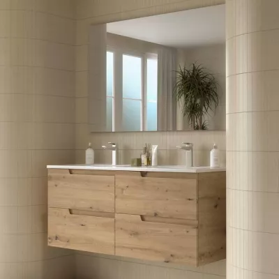 Ensemble COMPLET VIMA 121cm Ch�ne montana meuble 4 tiroirs + vasque + miroir  - SALGAR R�f. 117947