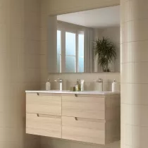 Ensemble COMPLET VIMA 121cm Ch&ecirc;ne Sienna meuble 4 tiroirs + vasque + miroir - SALGAR R&eacute;f. 117959