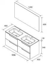 Ensemble COMPLET VIMA 121cm Ch&ecirc;ne Sienna meuble 4 tiroirs + vasque + miroir - SALGAR R&eacute;f. 117959