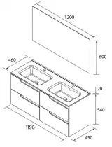 Ensemble COMPLET VIMA 121cm Noyer maya meuble 4 tiroirs + vasque + miroir - SALGAR R&eacute;f. 113494