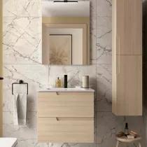 Ensemble COMPLET VIMA 61cm Ch&ecirc;ne Sienna meuble 2 tiroirs + vasque + miroir - SALGAR R&eacute;f. 117956