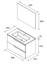 Ensemble COMPLET VIMA 61cm Ch&ecirc;ne Sienna meuble 2 tiroirs + vasque + miroir - SALGAR R&eacute;f. 117956