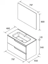Ensemble COMPLET VIMA 81cm Noyer maya meuble 2 tiroirs + vasque + miroir  - SALGAR R&eacute;f. 113492