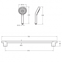 Ensemble de douche - Geometric - avec barre 0,60 m et porte-savon. - Jacob Delafon Réf. E99898-CP