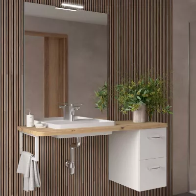 Ensemble EASY BATH 120cm plan Ch�ne montana + vasque + miroir + led + coquette � droite - SALGAR R�f. 119291