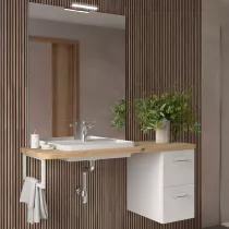 Ensemble EASY BATH 120cm plan Ch&ecirc;ne montana + vasque + miroir + led + coquette &agrave; droite - SALGAR R&eacute;f. 119291