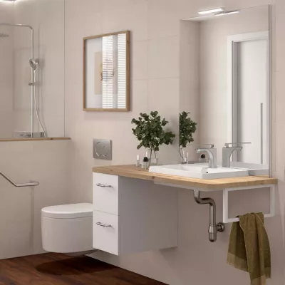 Ensemble EASY BATH 120cm plan Ch�ne montana + vasque + miroir + led + coquette � gauche - SALGAR R�f. 119294