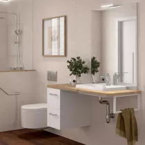 Ensemble EASY BATH 120cm plan Ch&ecirc;ne montana + vasque + miroir + led + coquette &agrave; gauche - SALGAR R&eacute;f. 119294