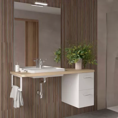 Ensemble EASY BATH 120cm plan Ch�ne Sienna + vasque + miroir + led + coquette � droite - SALGAR R�f. 119290