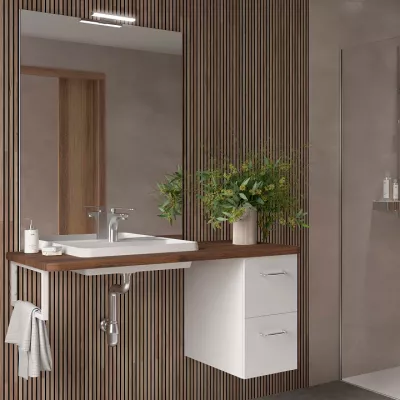 Ensemble EASY BATH 120cm plan Noyer maya + vasque + miroir + led + coquette � droite - SALGAR R�f. 119289